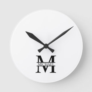 Horloge Ronde Monogramme et nom personnalisés