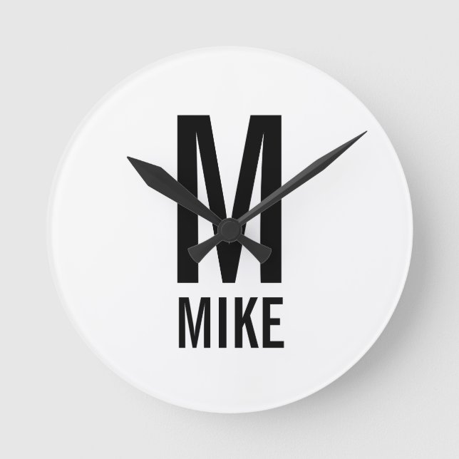 Horloge Ronde Monogramme et nom personnalisés modernes (Recto)