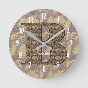 Horloge Ronde Monogramme floral initial B Votre nom Élégant