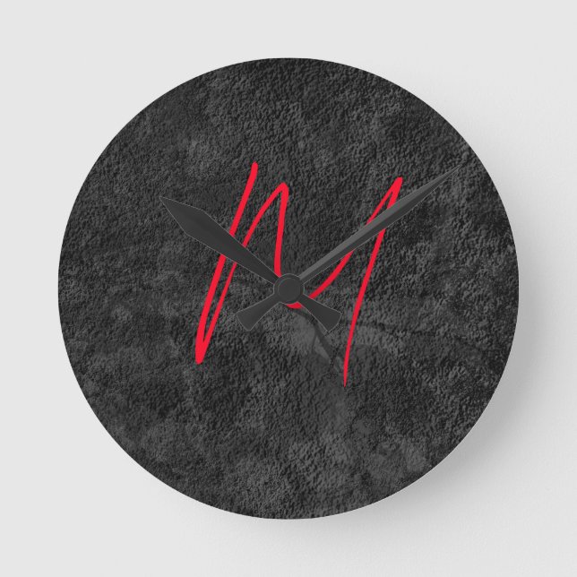 Horloge Ronde monogramme gris unique nom rouge calligraphie init (Recto)