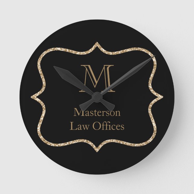 Horloge Ronde Monogramme Initial Nom Or Noir Or Professionnel (Recto)