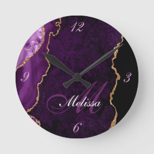 Horloge Ronde monogramme or et mauve agate tendance 24h/24