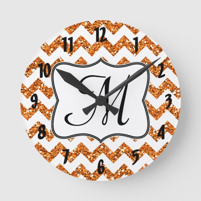 Horloge Ronde Monogramme Orange moderne Chevron (Recto)