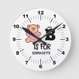 Horloge Ronde Monogramme personnalisé B pour ours drôle animal m