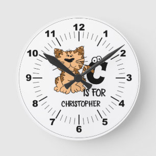 Horloge Ronde Monogramme personnalisé C est pour les chats migno