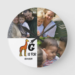 Horloge Ronde Monogramme personnalisé G est pour Girafe mignon