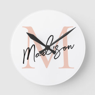 Horloge Ronde Monogramme Personnalisé Or Rose Élégant Moderne