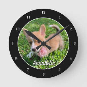 Horloge Ronde Monogramme photo de chien personnalisé Propriétair