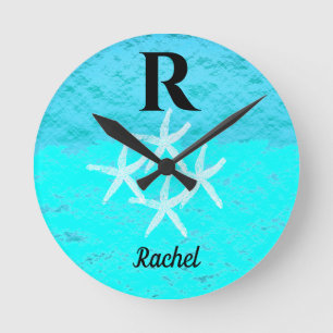 Horloge Ronde Monogrammes Initiales Amidon Turquoise Turquoise P