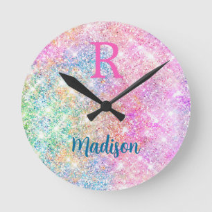 Horloge Ronde Monographie de la fausse parties scintillant rose