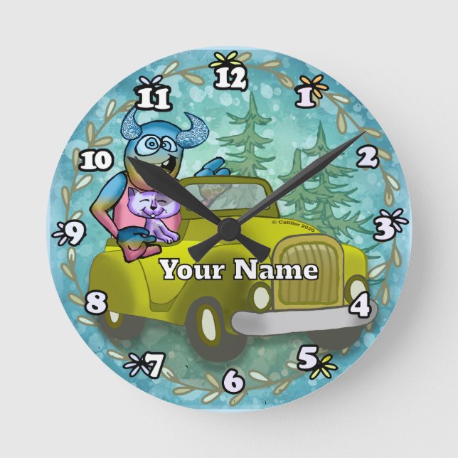 Horloge Ronde Monster Driving Car (Recto)