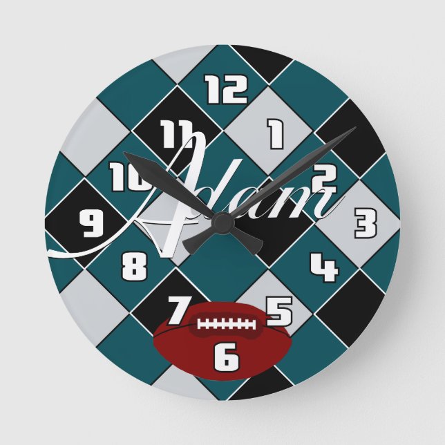 Horloge Ronde Montre à Carreaux Adam Football Vert Noir Argent (Recto)
