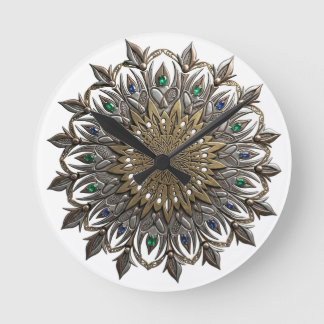 Horloge Ronde Montre Mandala Paon Élégant