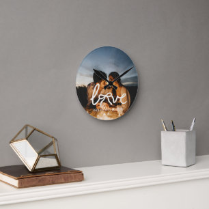 Horloge Ronde Montre personnalisée Couple Typographie Moderne Ru