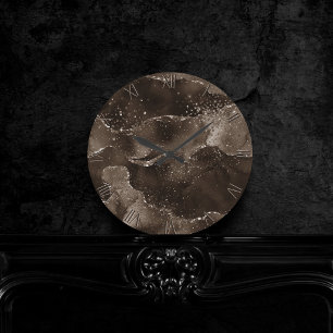 Horloge Ronde Moody Agate   Café Brown bronze doré Taupe