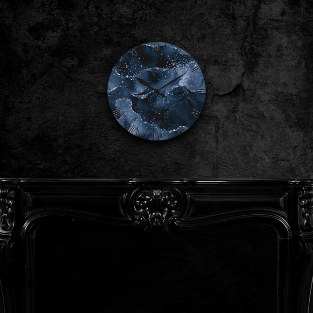Horloge Ronde Moody Agate | Marine Denim Steel Blue Faux Parties (Créateur téléchargé)