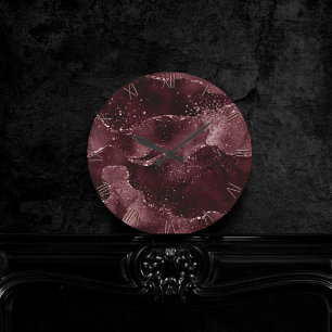 Horloge Ronde Moody Agate   Vin Bordeaux Sangria Merlot Maroon