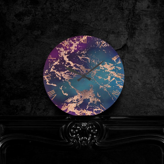 Horloge Ronde Moody Luxe Marble | Profond violet et Turquoise or (Créateur téléchargé)