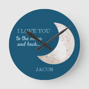 Horloge Ronde Moon Stars Marine Bleu Blanc Nourriture Nom