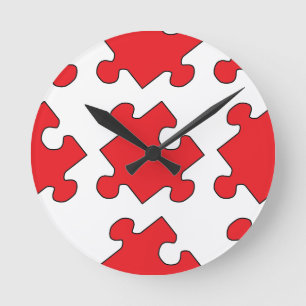 HORLOGE RONDE MORCEAU DE PUZZLE ROUGE