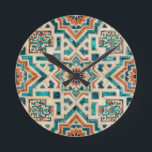 Horloge Ronde Moroccan Mosaic Pattern<br><div class="desc">Transport yourself to sun-drenched Mediterranean courtyards with this exquisite Moroccan-inspired tile pattern that radiates timeless elegance and vibrant energy. Intricate geometric stars, floral medallions, and swirling arabesques interlock in rich turquoise, deep teal, warm terracotta red, and creamy ivory, with subtle distressed textures evoking authentic zellige craftsmanship.</div>