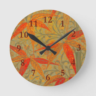 Horloge Ronde Morris & Co. motif Bamboo Godwin orange et sauge