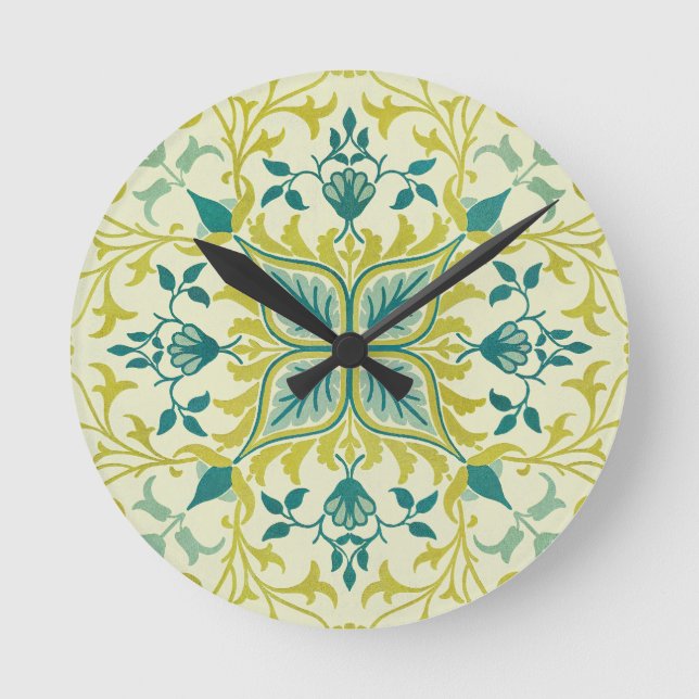 Horloge Ronde Morris Yellow Turquoise Vine & Flower Pattern (Recto)