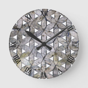 Horloge Ronde Mosaïque de pierre grise naturelle, fleur de vie