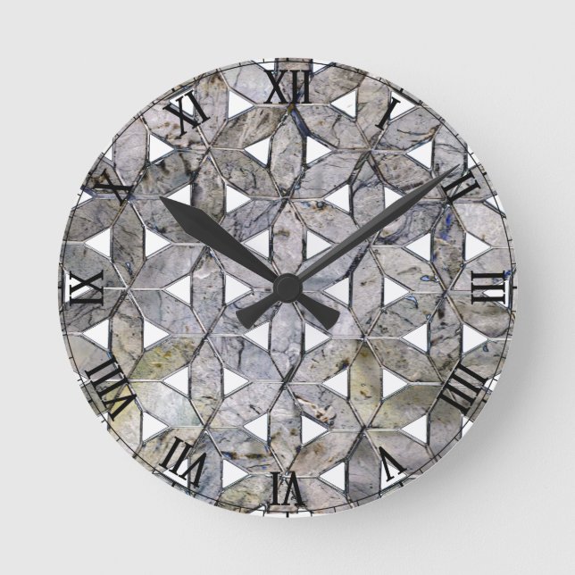 Horloge Ronde Mosaïque de pierre grise naturelle, fleur de vie (Recto)