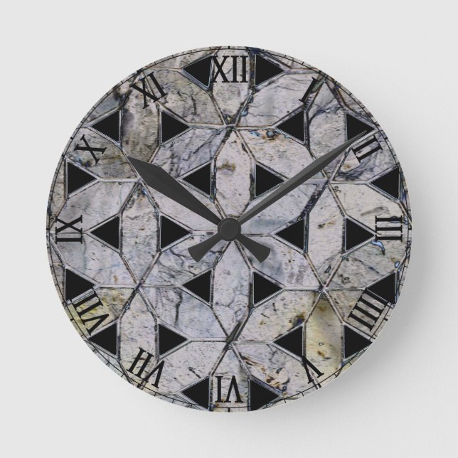 Horloge Ronde Mosaïque de pierre grise naturelle, fleur de vie (Recto)