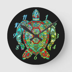 Horloge Ronde Mosaïque de tortue de mer