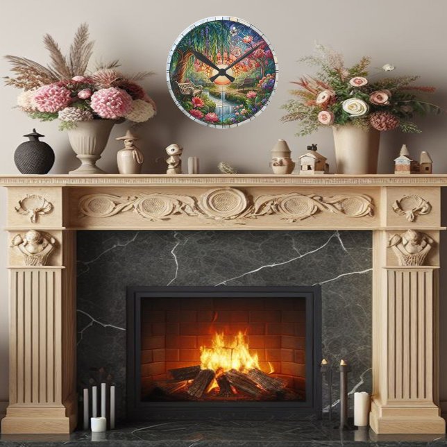 Horloge Ronde Mosaïque en verre tendu du parc enchanté (Créateur téléchargé)