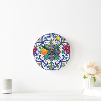 Horloge Ronde Mosaïque méditerranéenne fruit citron 