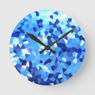 Horloge Ronde Mosaïque moderne bleue et de blanc en verre