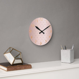 Horloge Ronde Mosaïque or rose initiales monogramme élégant