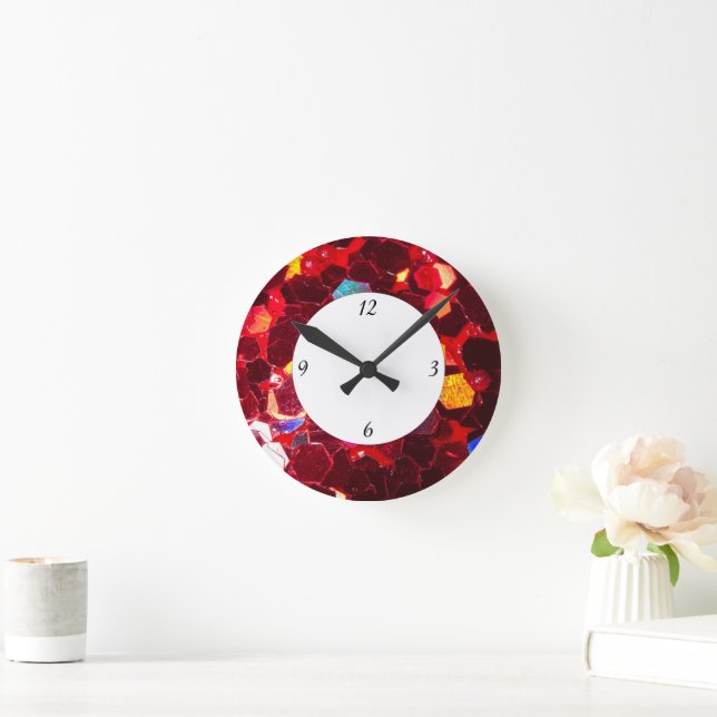 Horloge Ronde Mosaïque rouge brillant parties scintillant motif  (Maison)