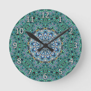 Horloge Ronde Mosaïque turquoise Kaleidoscopique Réflexions Desi