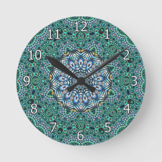 Horloge Ronde Mosaïque turquoise Kaleidoscopique Réflexions Desi
