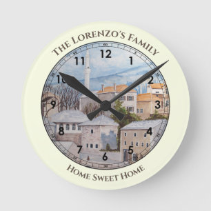 Horloge Ronde Mostar City Bosnie Acrylique Townscape Peinture
