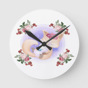 Horloge Ronde Mother Fox Hug Baby Bunny