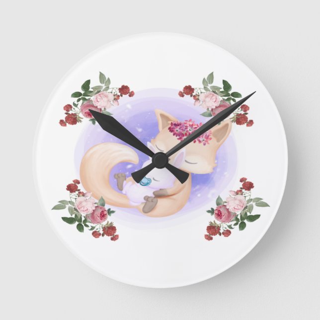 Horloge Ronde Mother Fox Hug Baby Bunny (Recto)