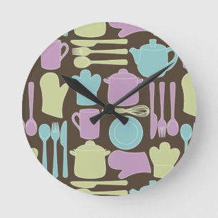 Horloge Ronde Motif 2 d'ustensiles de cuisine