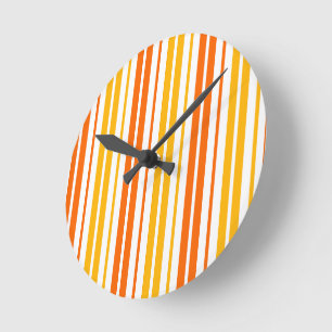 Horloge Ronde Motif à bandes verticales jaunes oranges et blanch
