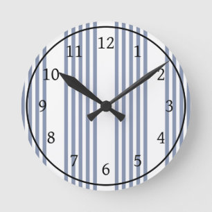 Horloge Ronde Motif à cinq bandes bleu-gris et blanc