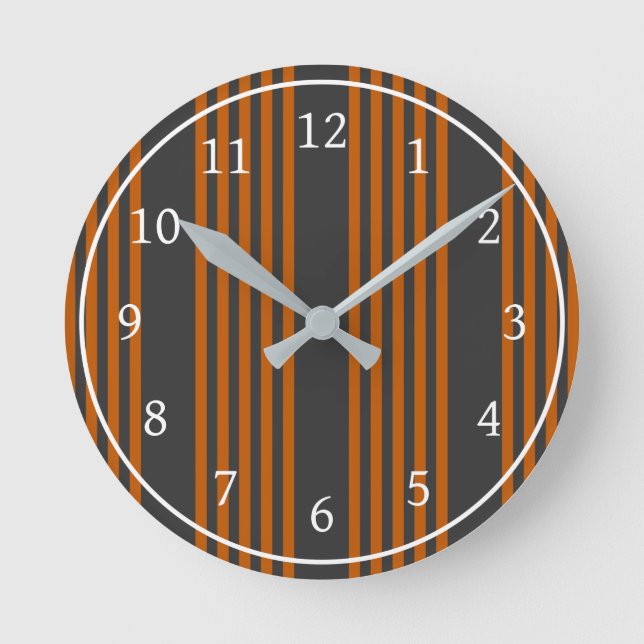 Horloge Ronde Motif à cinq bandes Burnt orange et charbon de boi (Recto)