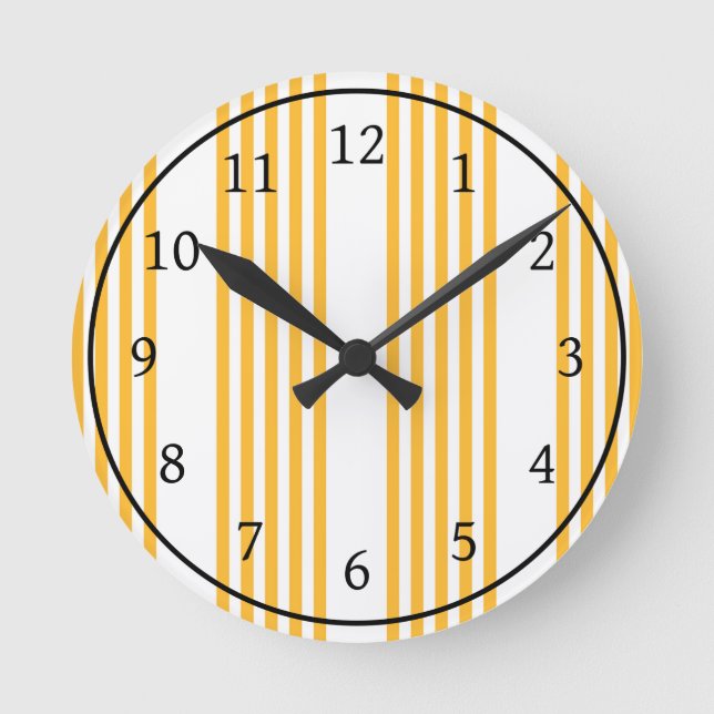Horloge Ronde Motif à cinq bandes jaune et blanc ensoleillé (Recto)