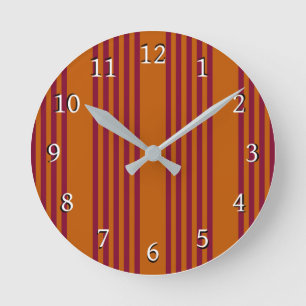 Horloge Ronde Motif à cinq bandes rouge Bourgogne et orange brûl