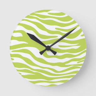 Horloge Ronde Motif à la mode d'impression de zèbre de vert de