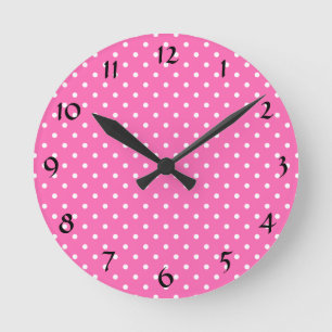 Horloge Ronde Motif à points de polka rose chaud et blanc