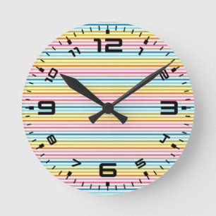 Horloge Ronde Motif à rayures colorées